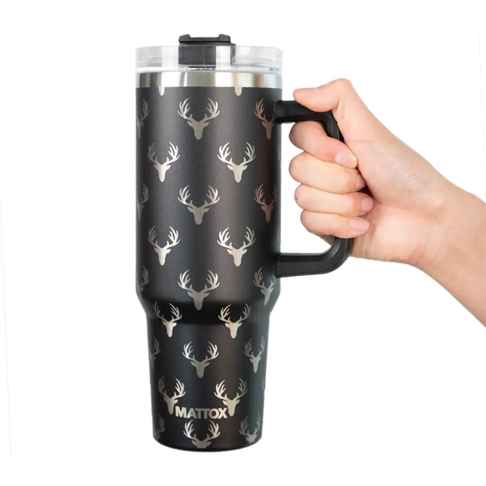 Deer All Over Black 40oz Tumbler For Men with Straw