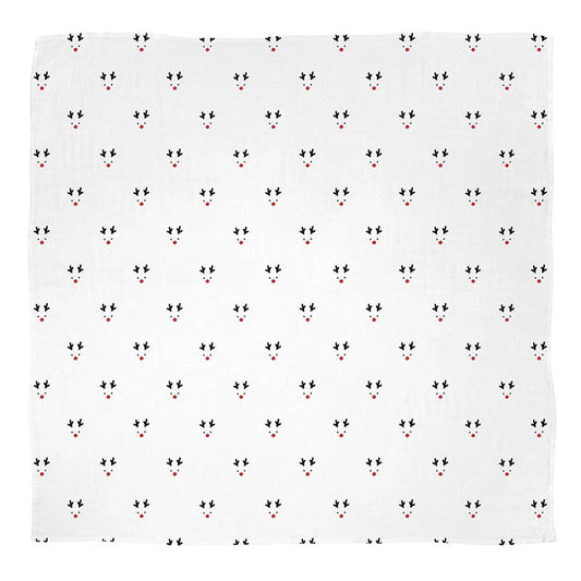 Swaddle Blanket + Plush Reindeer Rattle - Reindeer