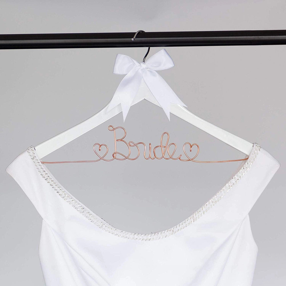 Bride To Be Wedding Dress Hanger (White with Rose Gold Wire)