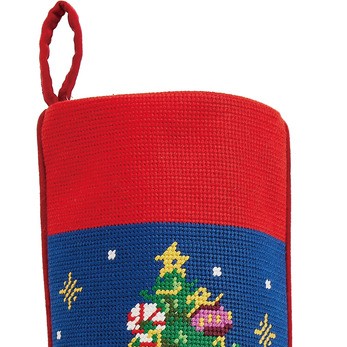 Christmas Tree Embroidered Stocking - Blue