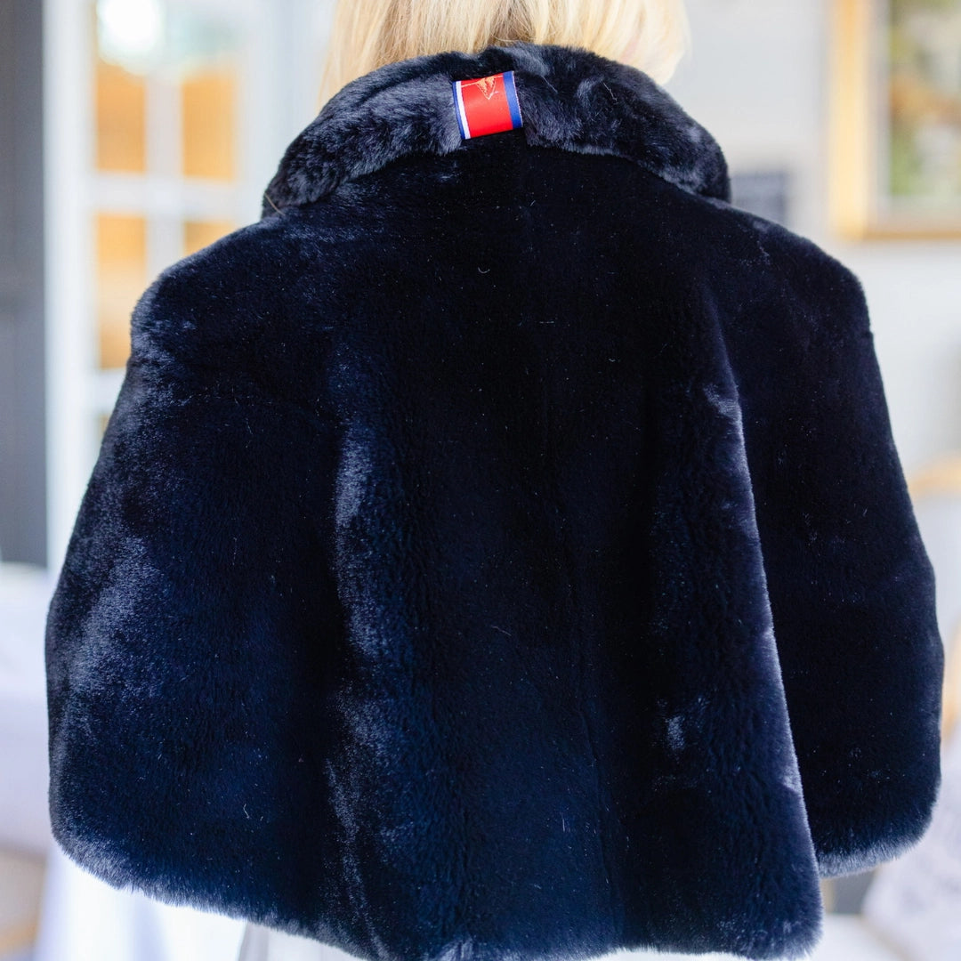 Black Faux Fur Collins Capelet- Waterproof Satin Lining