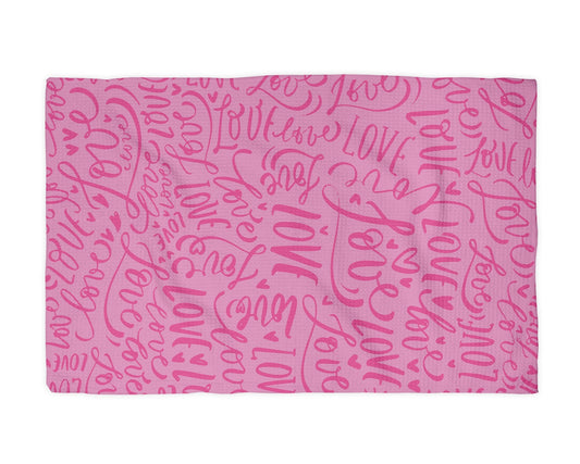Valentine Love Script Love Kitchen Waffle Towel