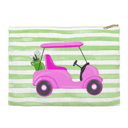 Green Stripes with Pink Golf Cart Canvas Pouch