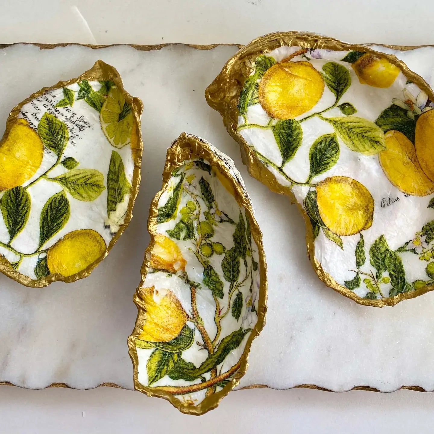 Lemon Print Oyster Shell Jewelry Dish