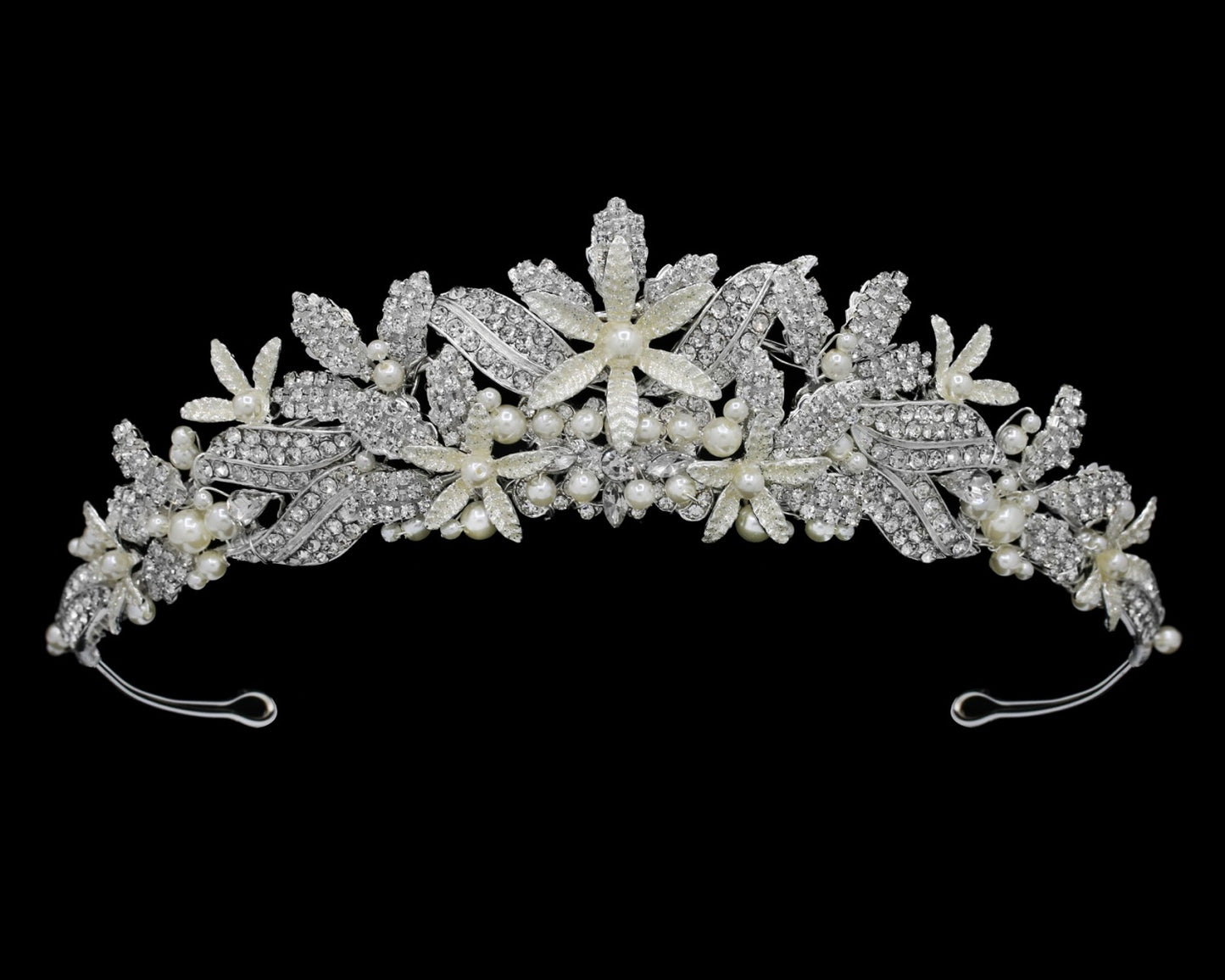 Alessia- Pearl Hued Flower and Clear Stone Tiara