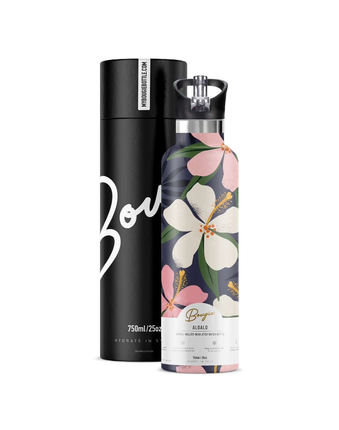 Aloalo | Tropical Flower 25 oz Insulated Water Bottle