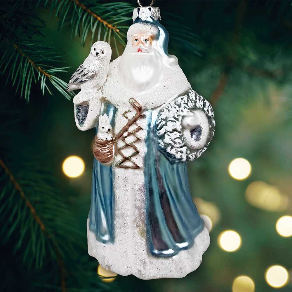 Arctic Whispers Santa Glass Christmas Ornament