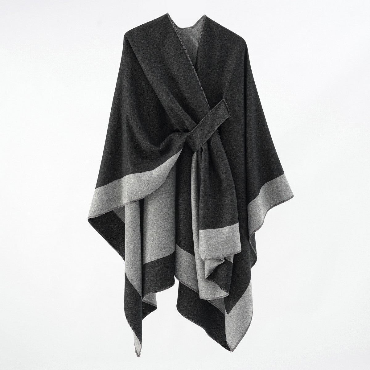 Double-Sided Solid Color Pull -Through Shawl - One Size