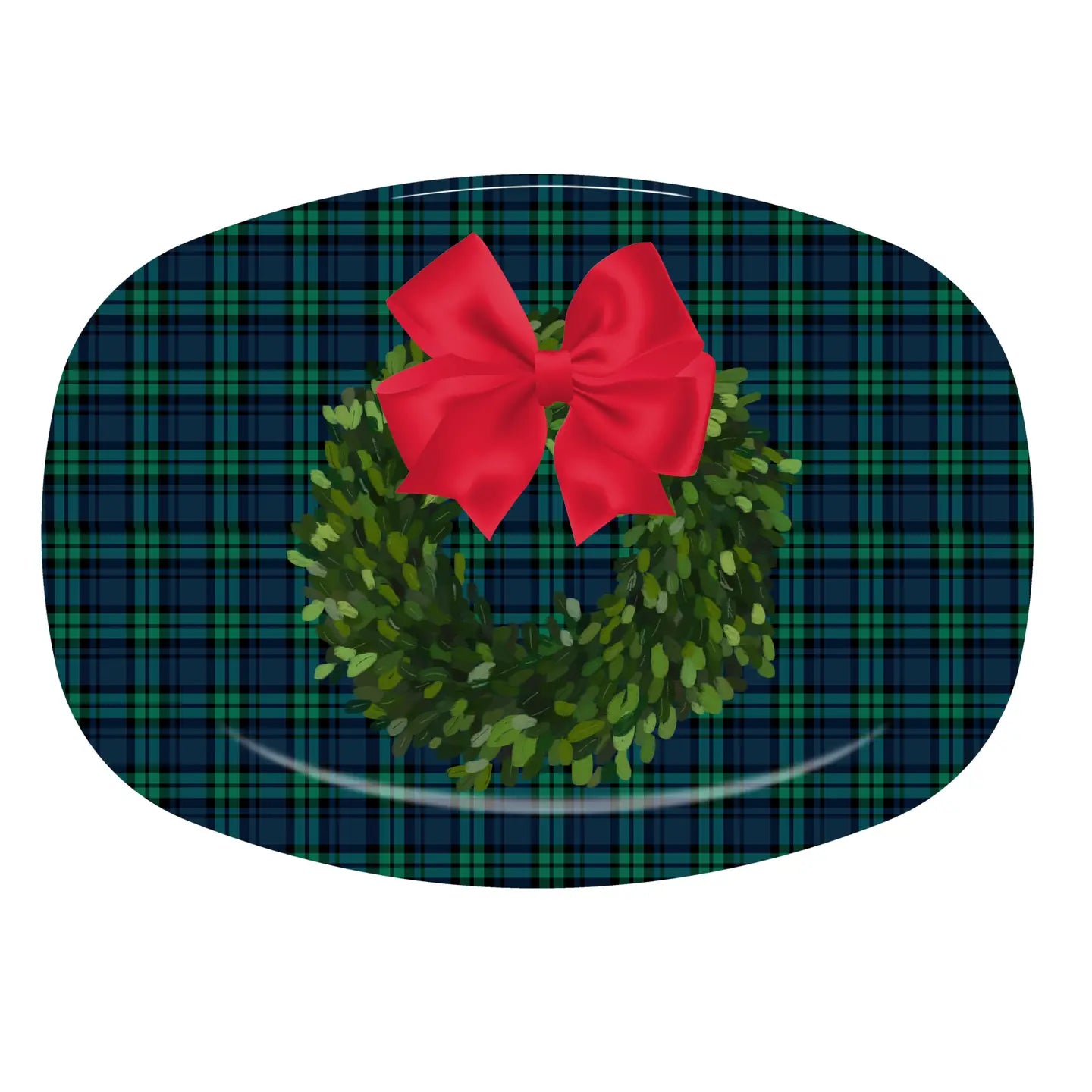Black & Green Plaid Boxwood Wreath ThermoSaf® Platter