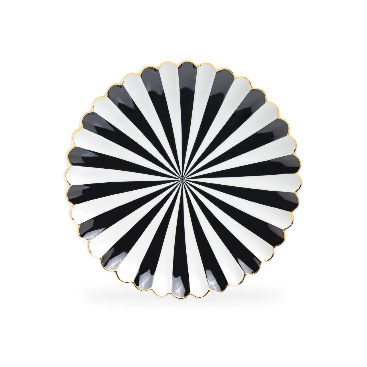 Black & White 8.5" Scallop Fine Porcelain Dessert Plate Set of 4