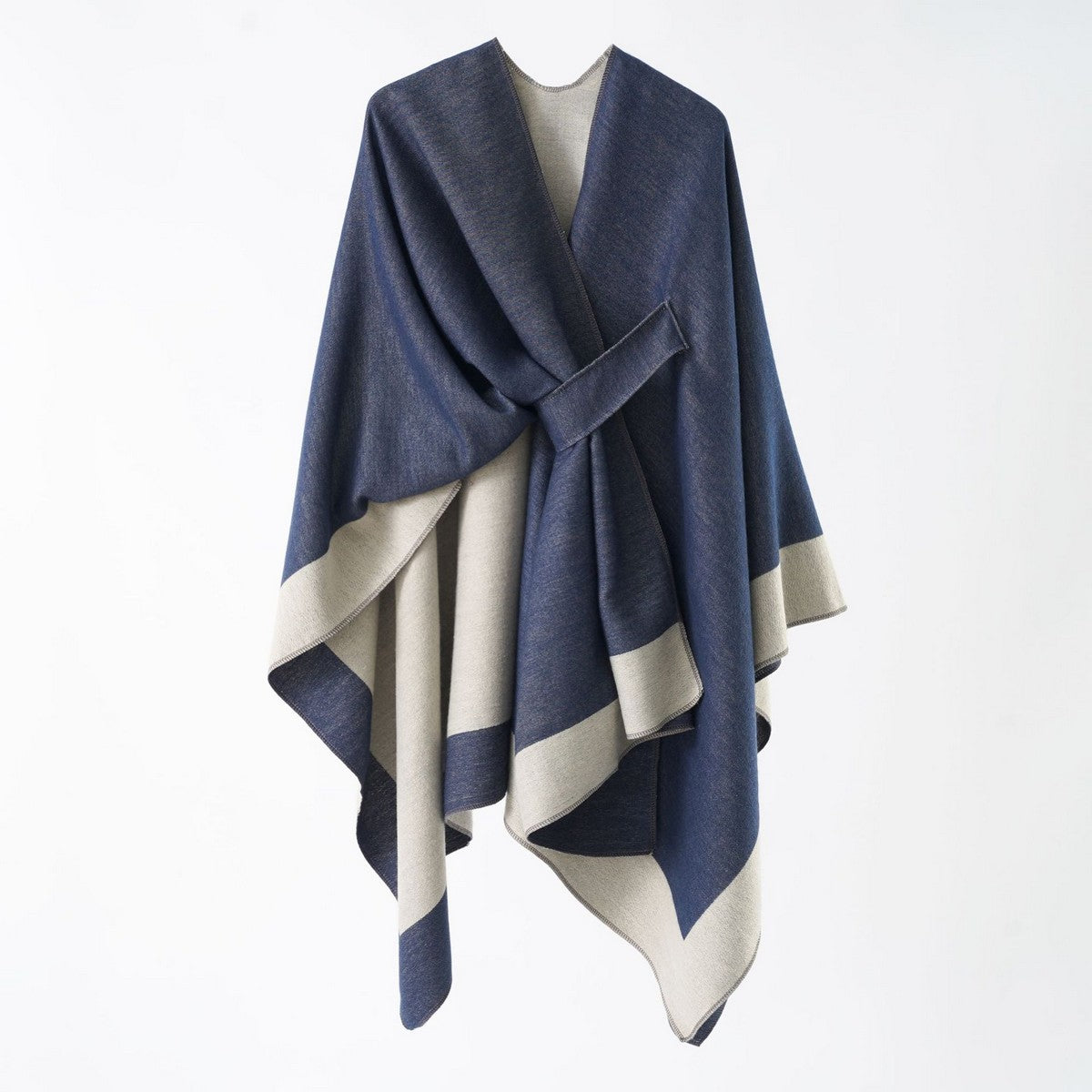 Double-Sided Solid Color Pull -Through Shawl - One Size