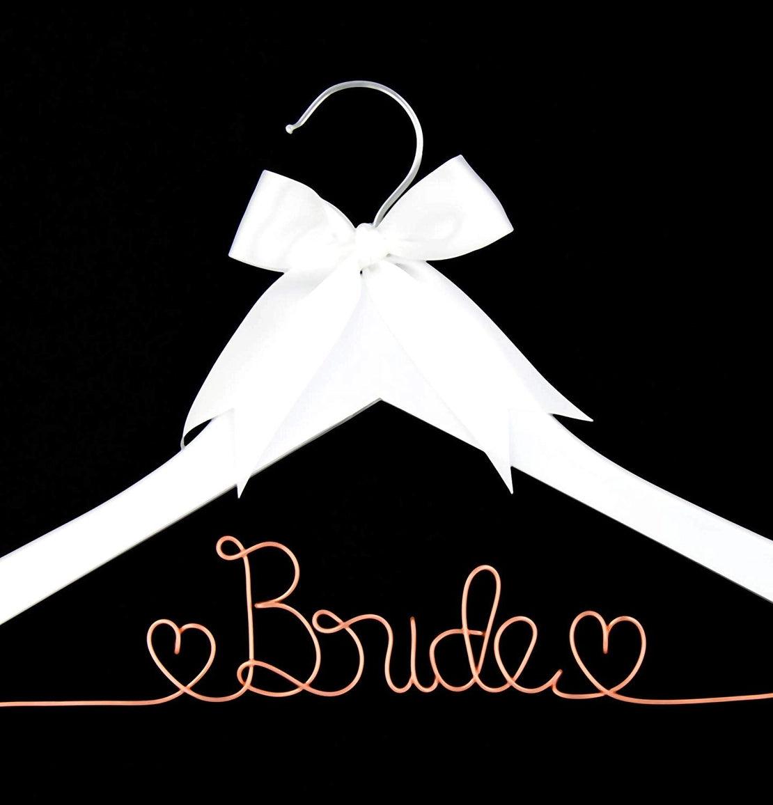 White hanger with a bow and 'Bride' text on a black background