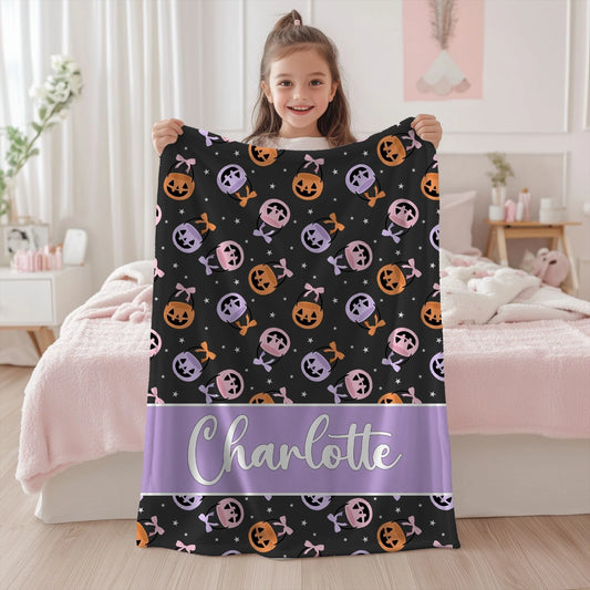 Halloween Bow Bucket Personalized Blanket