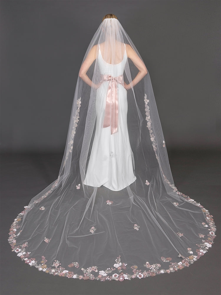 Cathedral Veil with Sequin and Embroidered Flowers & Leaves