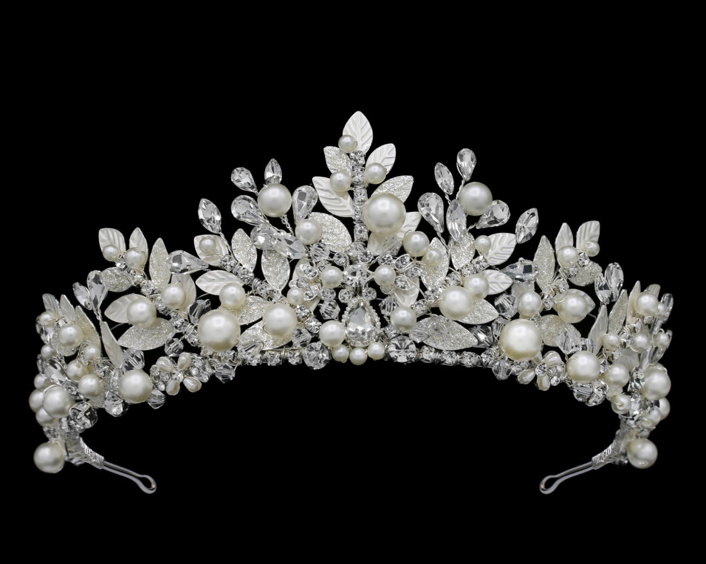 Celeste - Pearl, Rhinestone and Silver Leaf Tiara