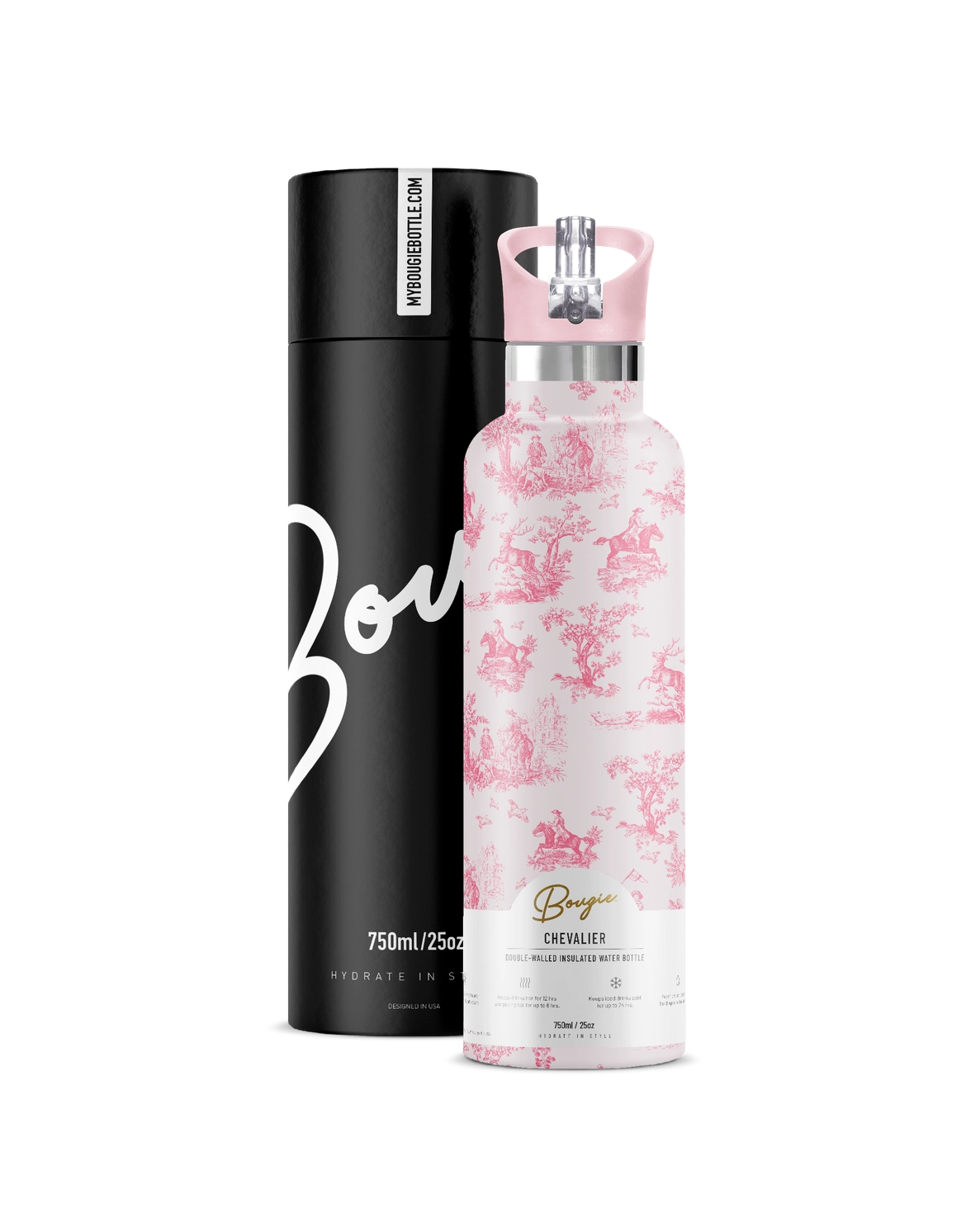 Chevalier Toile - Pink 25 oz Insulated Water Bottle