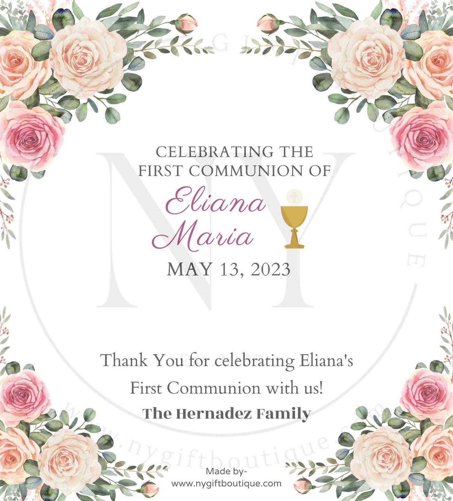 Banquet Design Custom First Communion Chocolate Bar & Silver Foil Wrapper