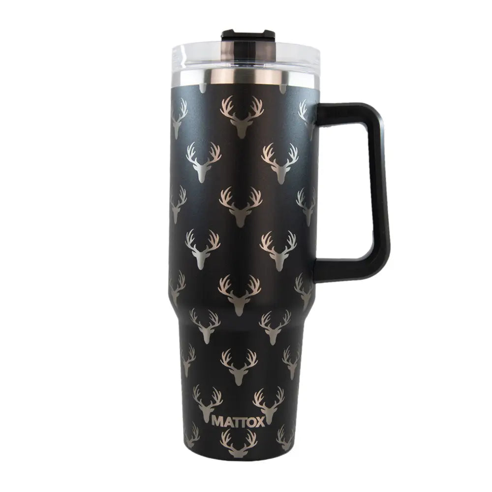 Deer All Over Black 40oz Tumbler For Men with Straw