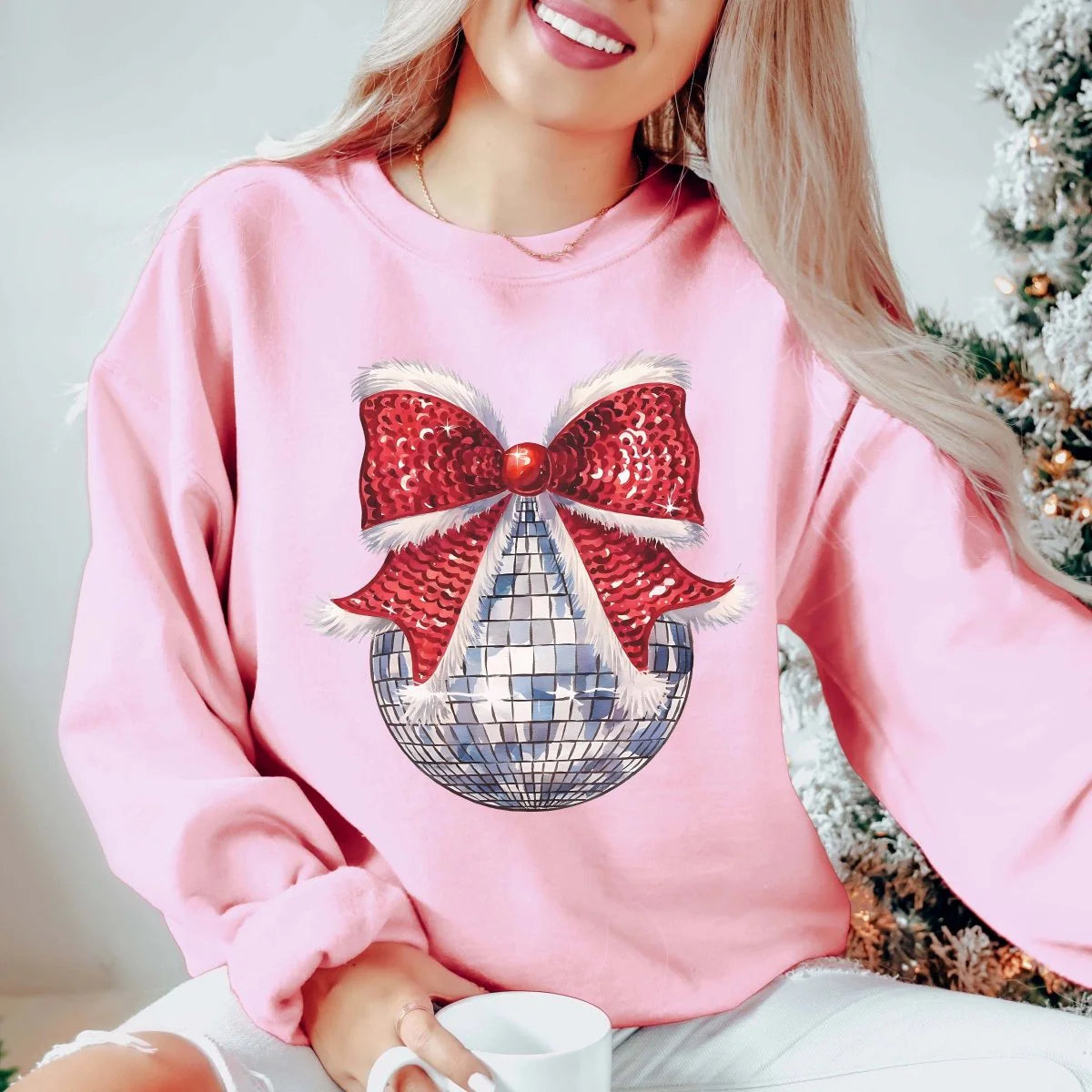 Disco Ball Christmas Bow Sweatshirt
