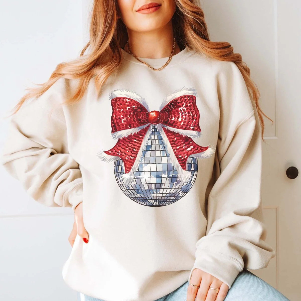 Disco Ball Christmas Bow Sweatshirt