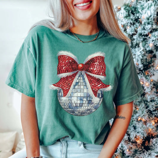 Disco Christmas Bow Graphic Tee