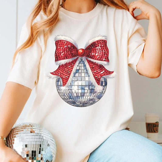 Disco Christmas Bow Graphic Tee