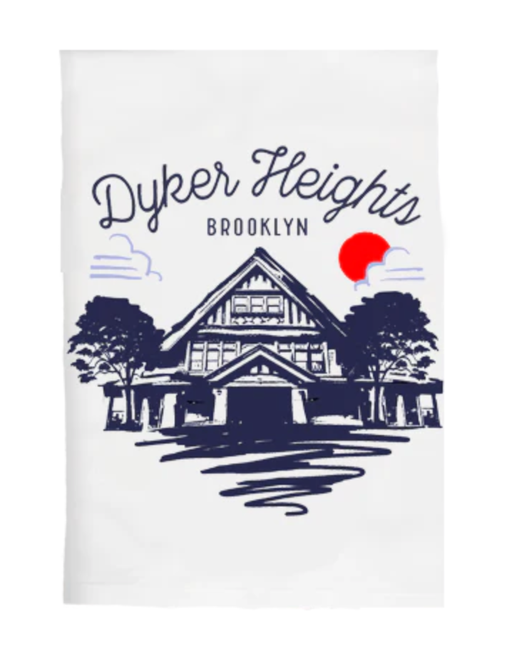 Dyker Heights Brooklyn Sketch Kitchen Tea Towel