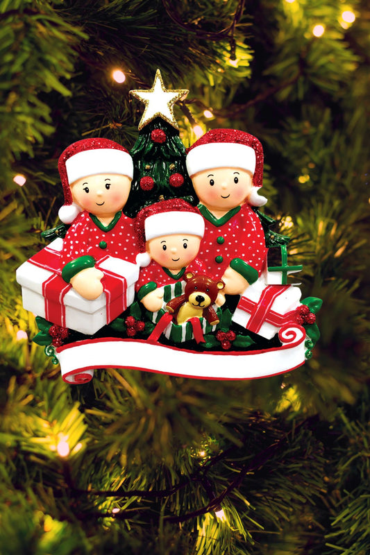 Family Opening Presents Personalized Ornament - Light Skin Tone