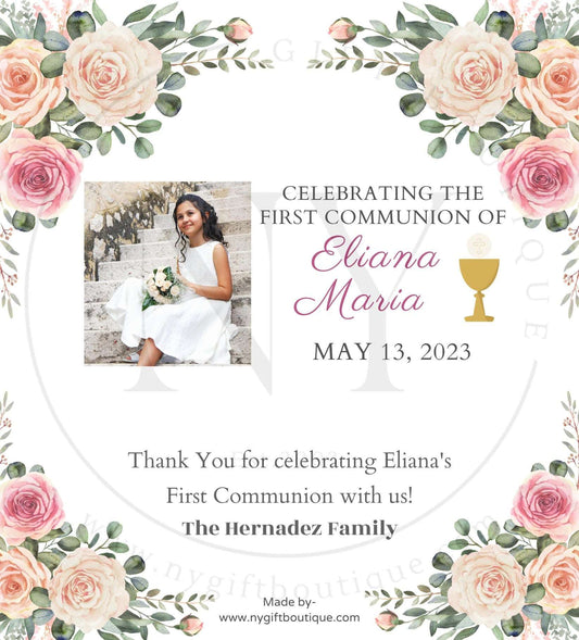 Banquet Design Custom First Communion Chocolate Bar & Silver Foil Wrapper