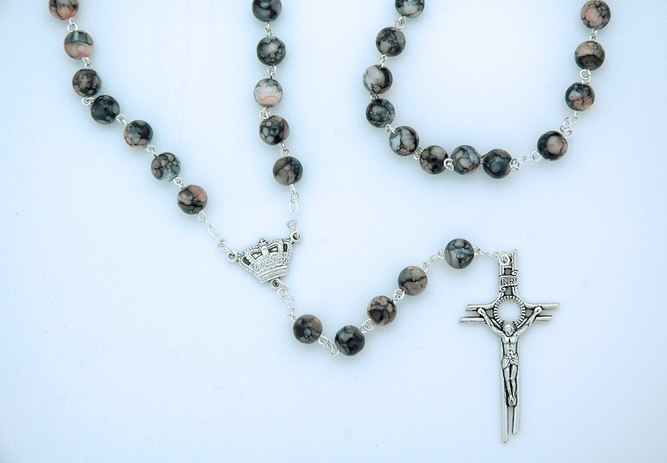 Grey Marbled Glass Rosary
