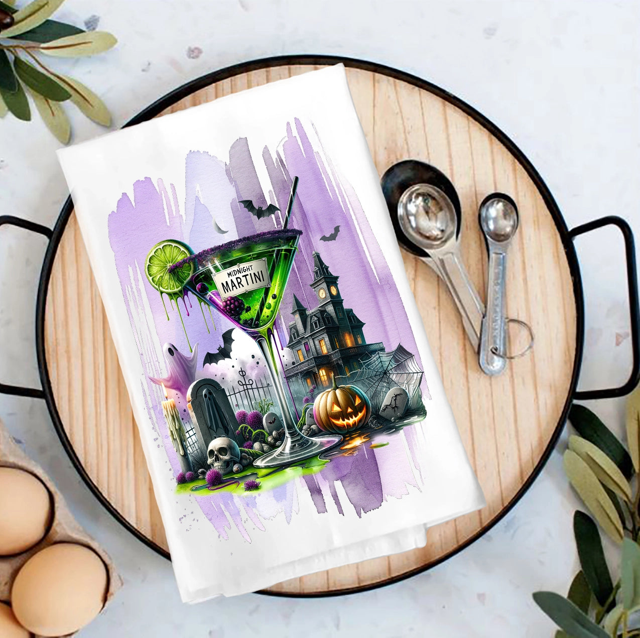 Halloween Midnight Martini Flour Sack Tea Towel