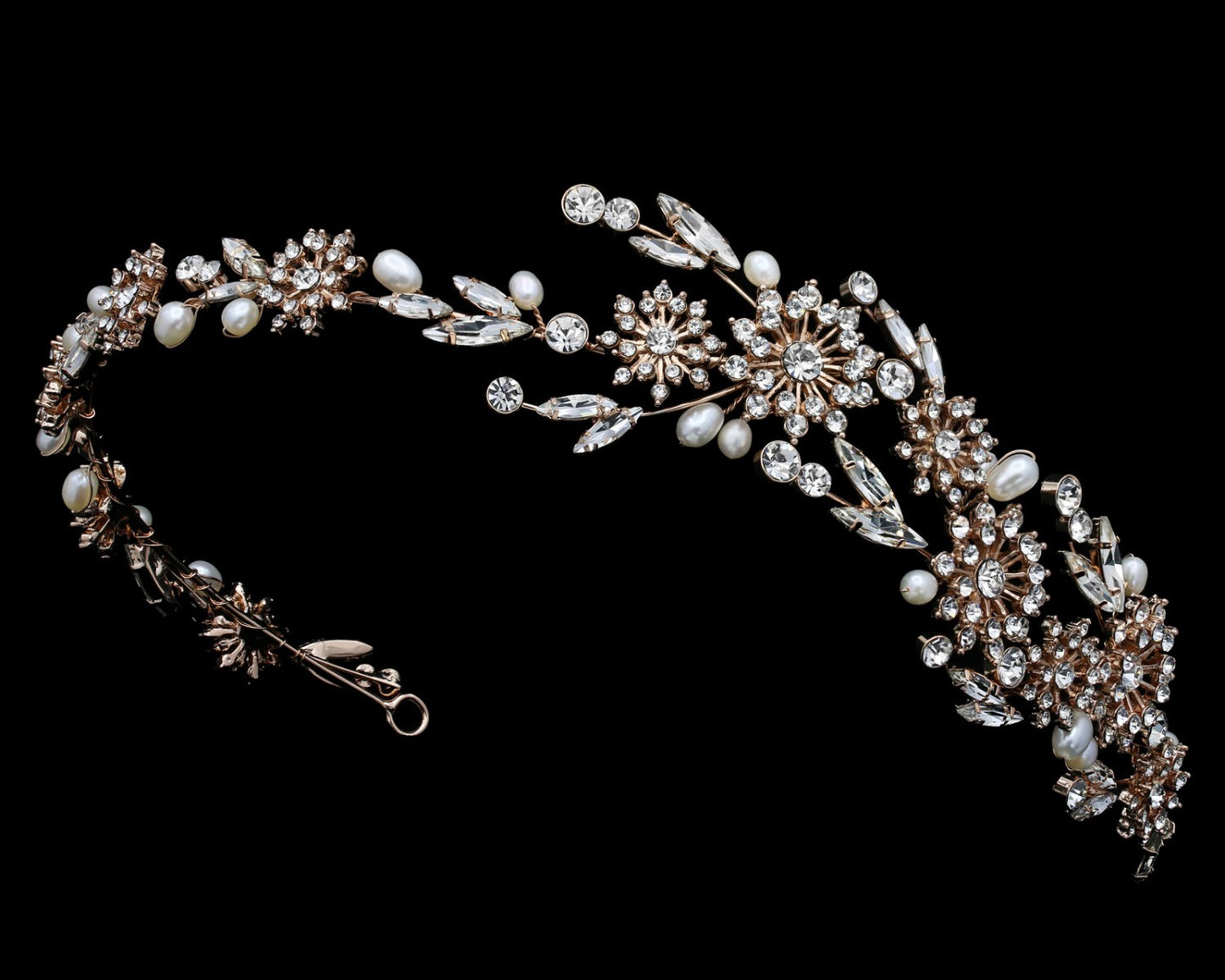 Layla - Rhinestone & Pearl Rose Gold Tiara