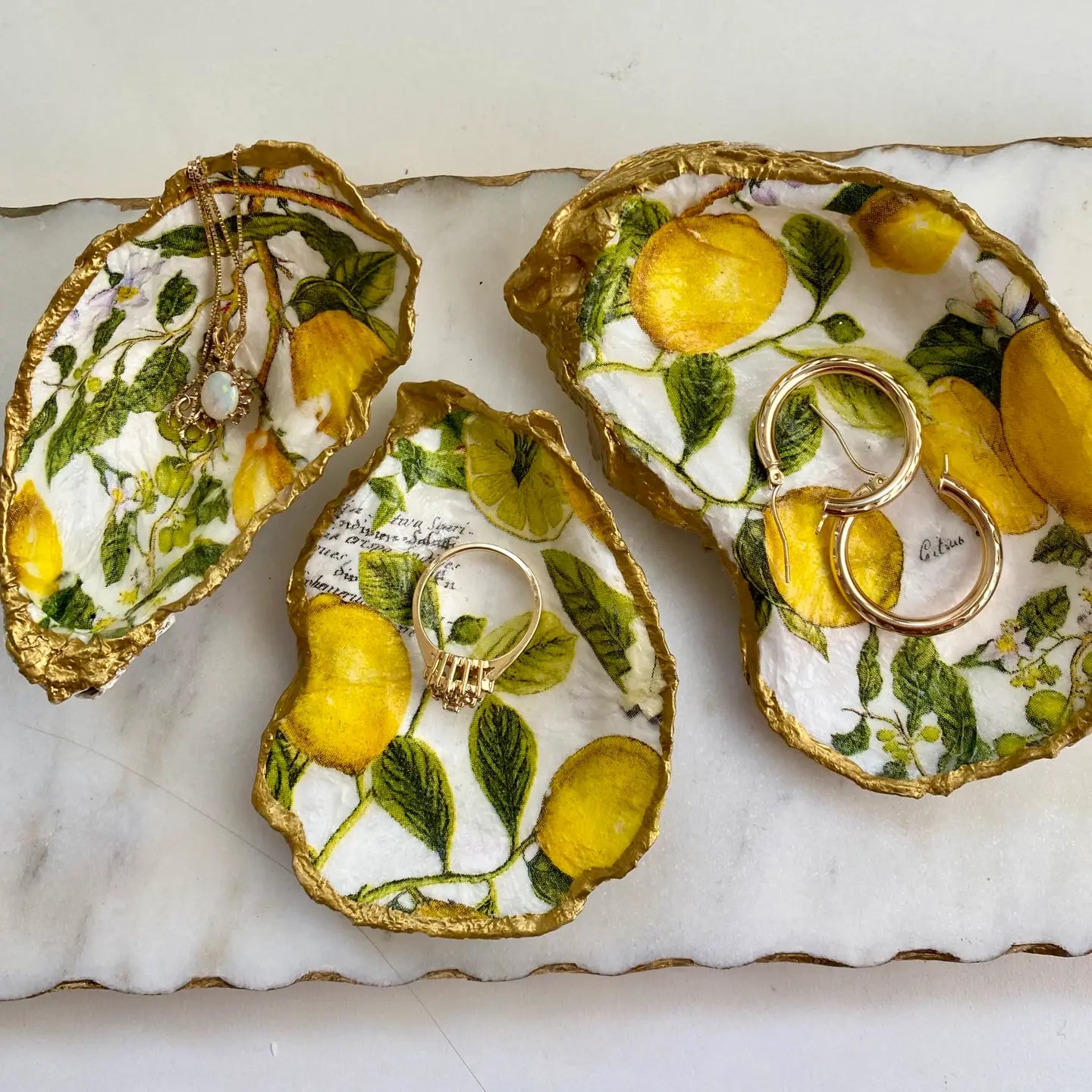 Lemon Print Oyster Shell Jewelry Dish