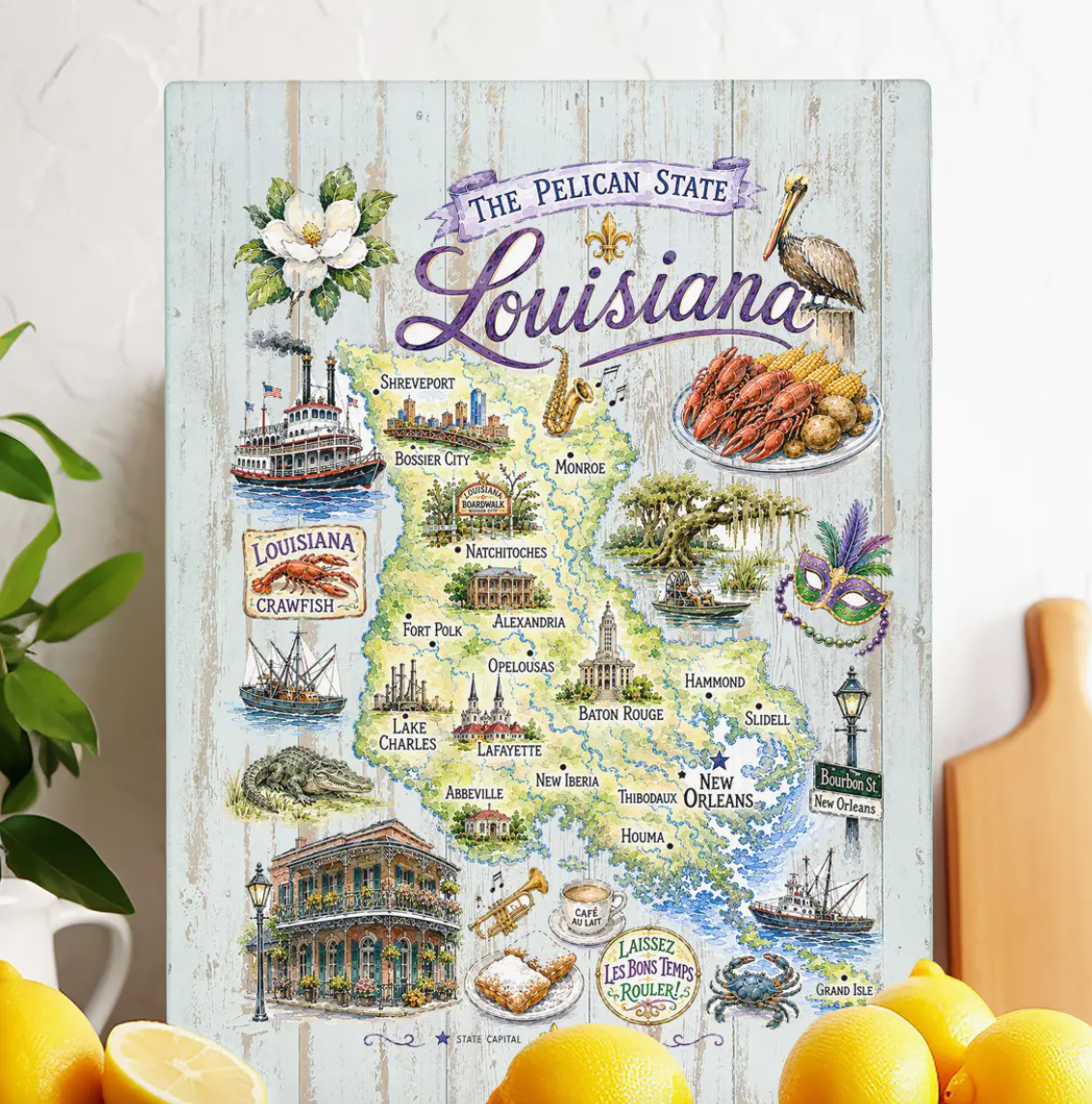 Louisiana State Map Souvenir Glass Cutting Board