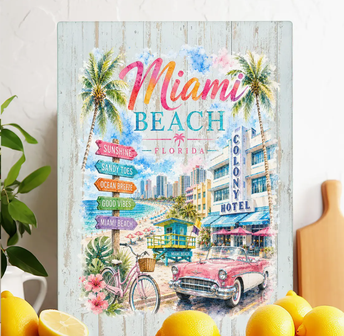Miami Beach Florida Souvenir Glass Cutting Board
