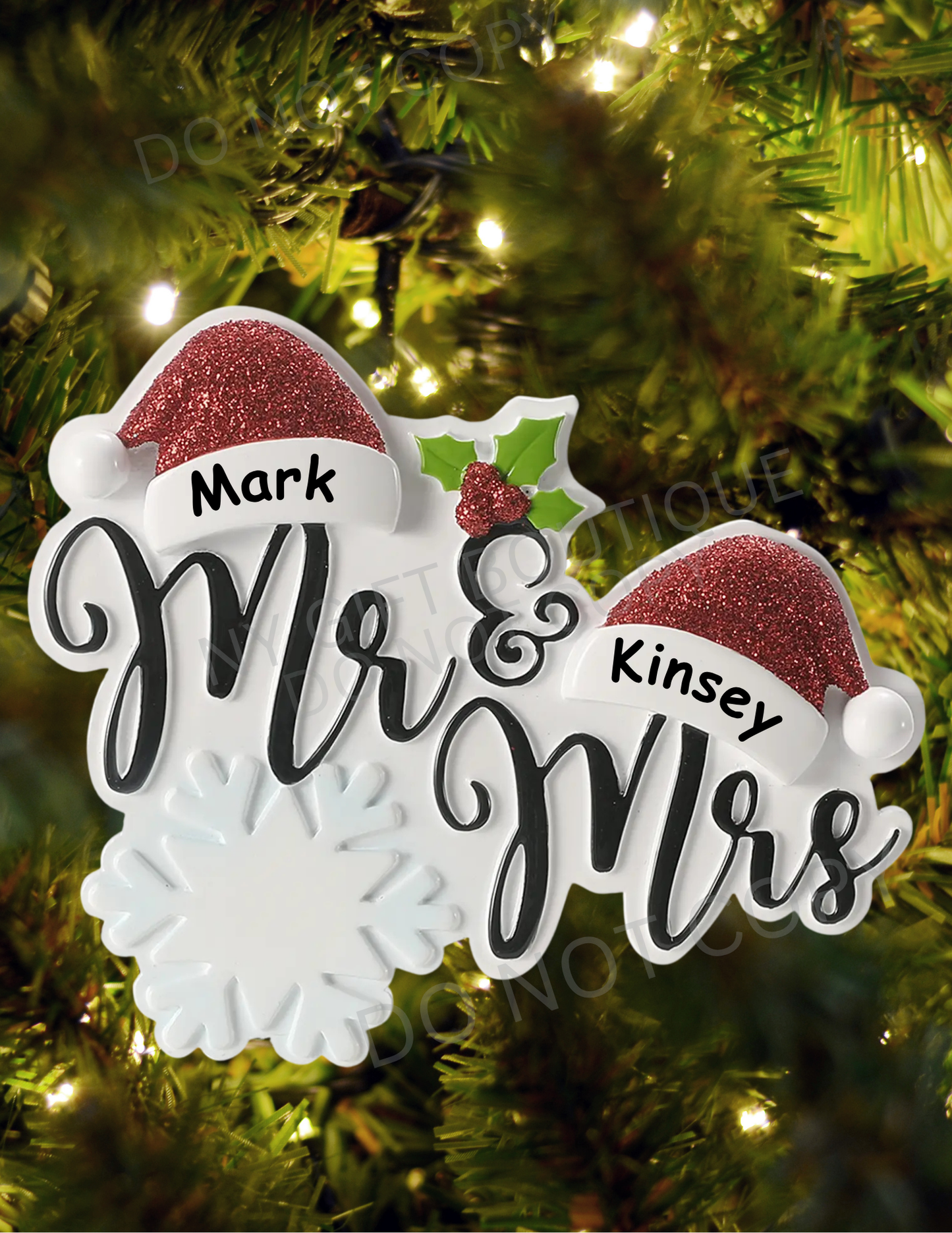 Mr. & Mrs. Santa Hats Personalized Ornament