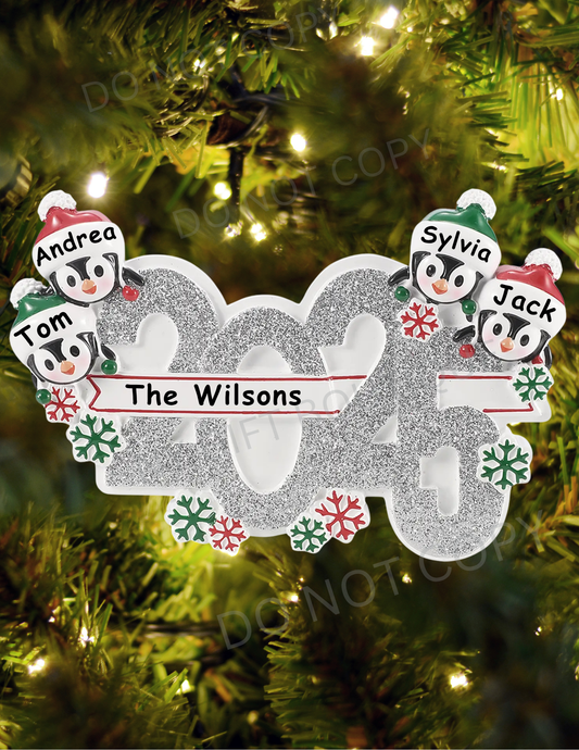 2025 Family with Penguins Personalized Ornament