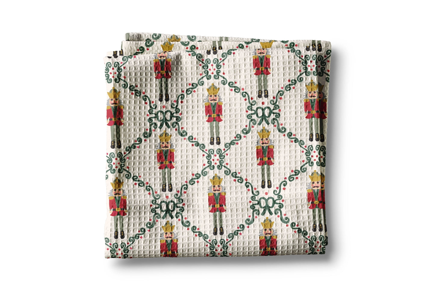 Nutcracker Red Bow Waffle Weave Tea Towel