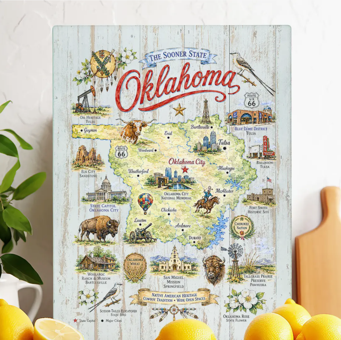 Oklahoma State Map Souvenir Glass Cutting Board
