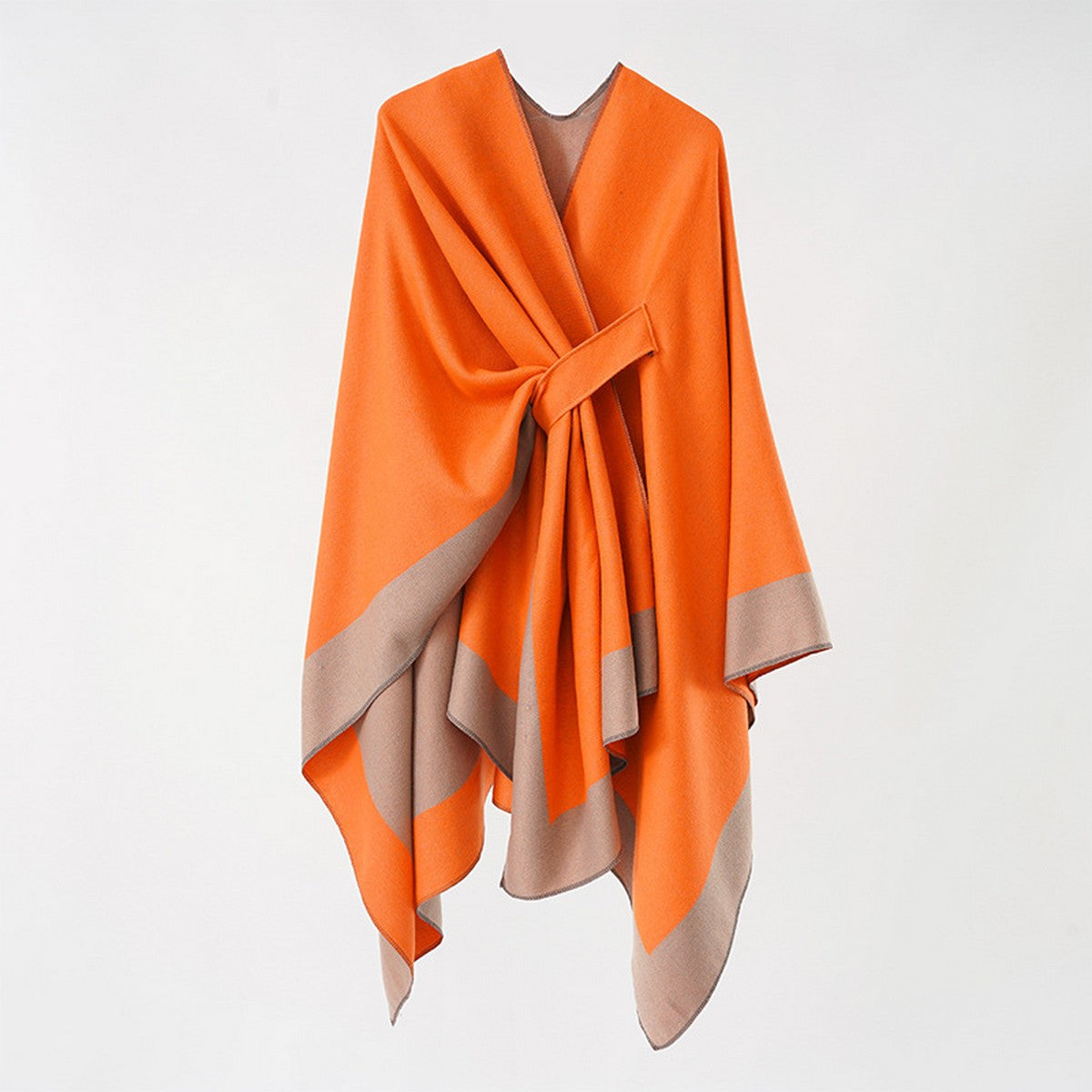 Double-Sided Solid Color Pull -Through Shawl - One Size