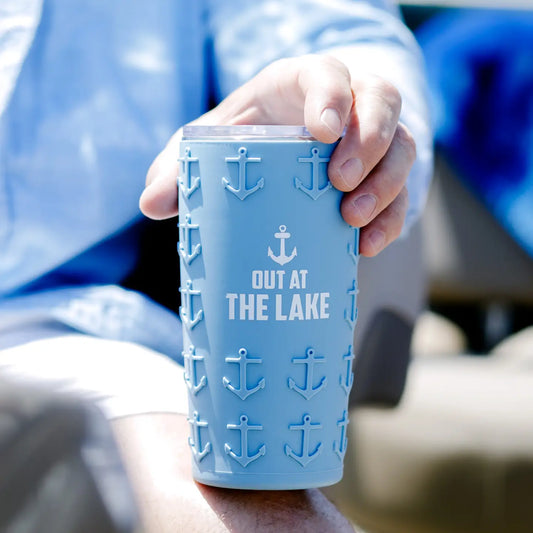 Out At the Lake - 20 oz Travel Tumbler with 3D Silicone Wrap