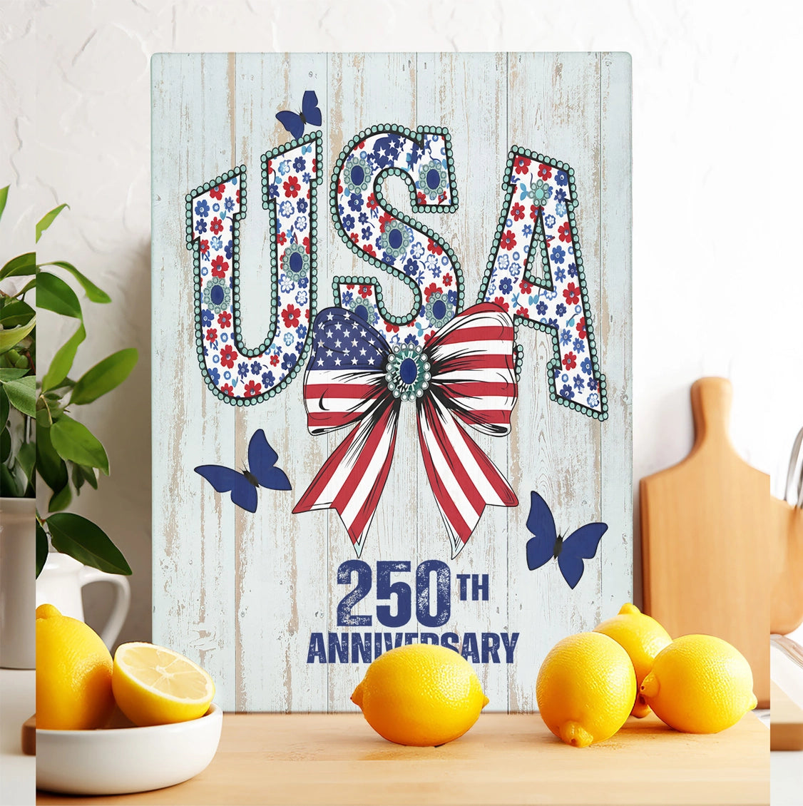 Patriotic USA Bow 250 Anniversary Glass Cutting Board - NY Gift Boutique