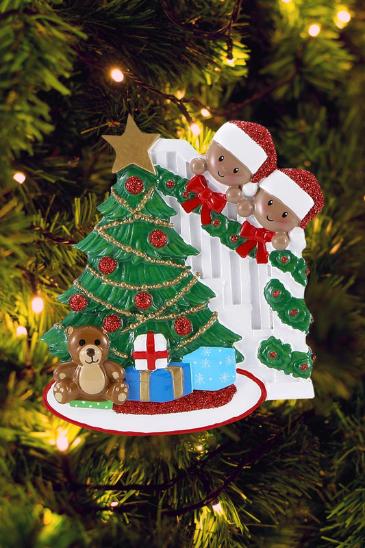 Peeking Family Personalized Ornament - Dark Skin Tone