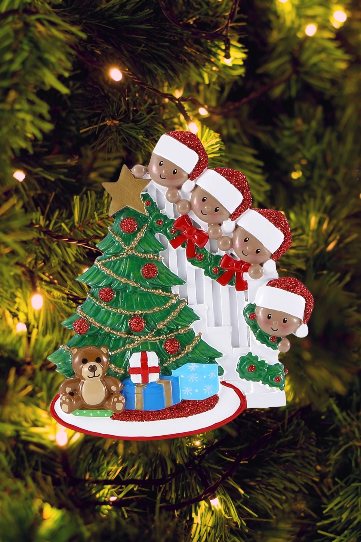 Peeking Family Personalized Ornament - Dark Skin Tone