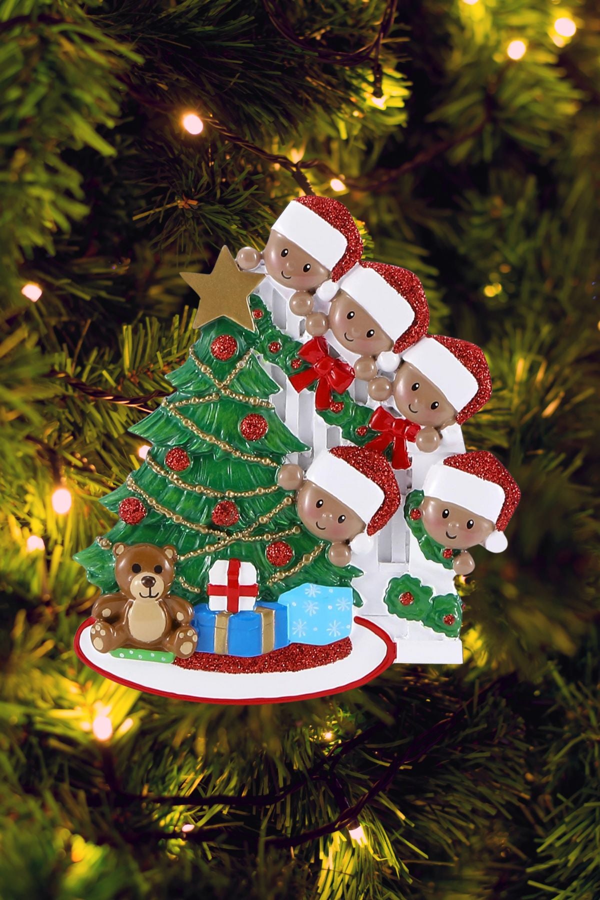 Peeking Family Personalized Ornament - Dark Skin Tone