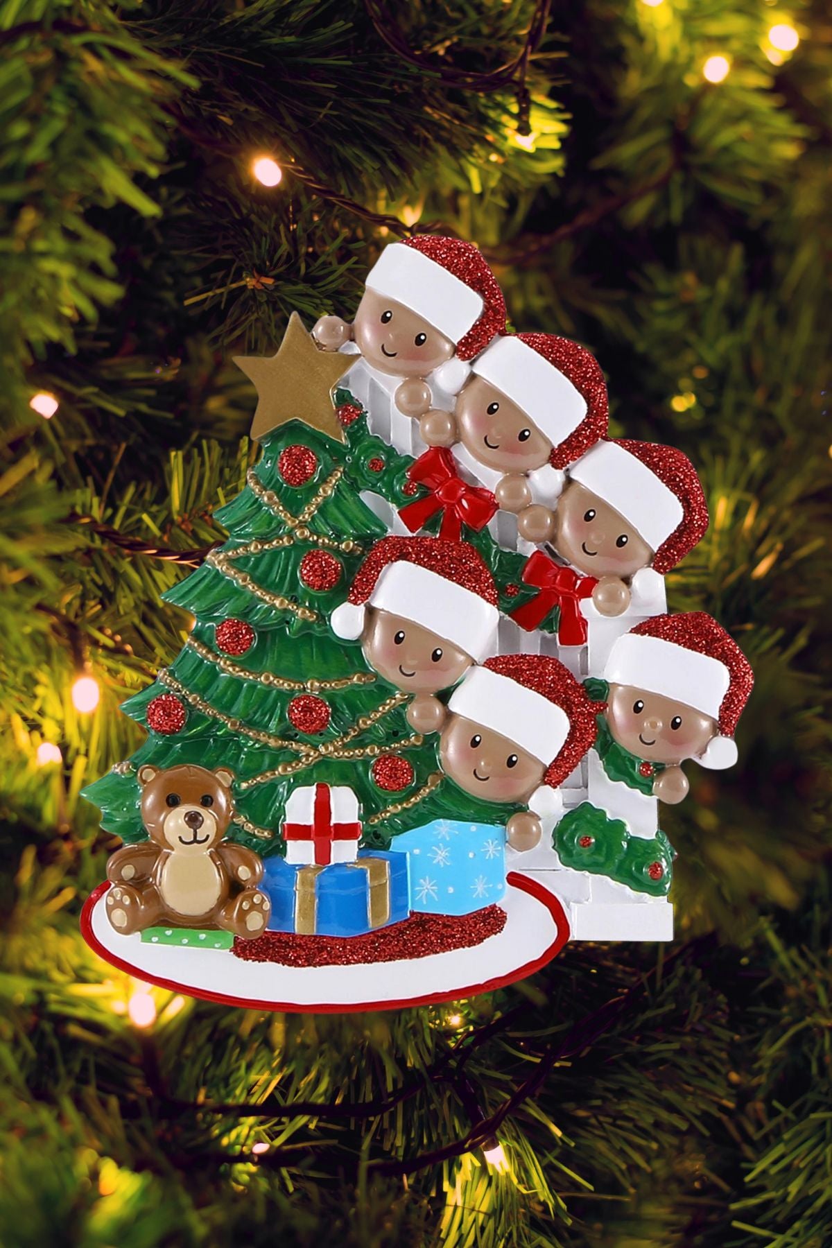 Peeking Family Personalized Ornament - Dark Skin Tone