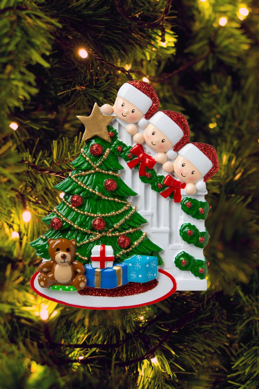 Peeking Family Personalized Ornament - Light Skin Tone
