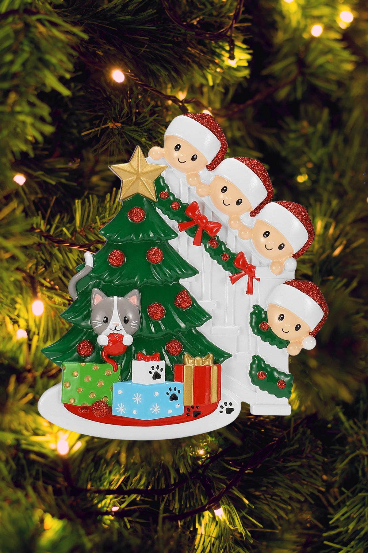 Peeking Family Personalized Ornament - Light Skin Tone