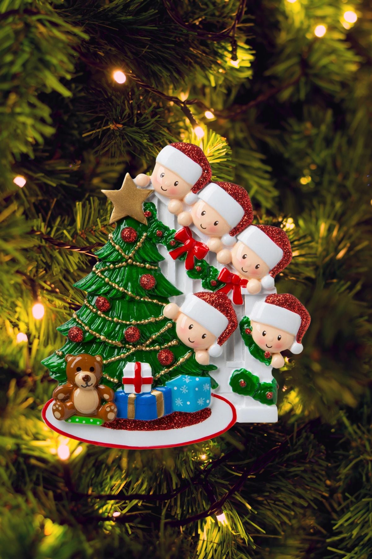 Peeking Family Personalized Ornament - Light Skin Tone