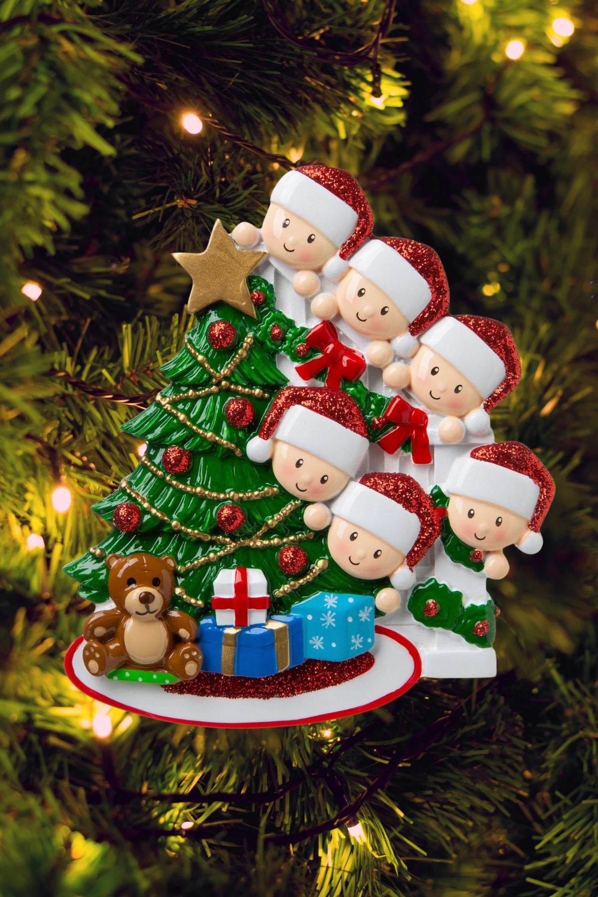 Peeking Family Personalized Ornament - Light Skin Tone